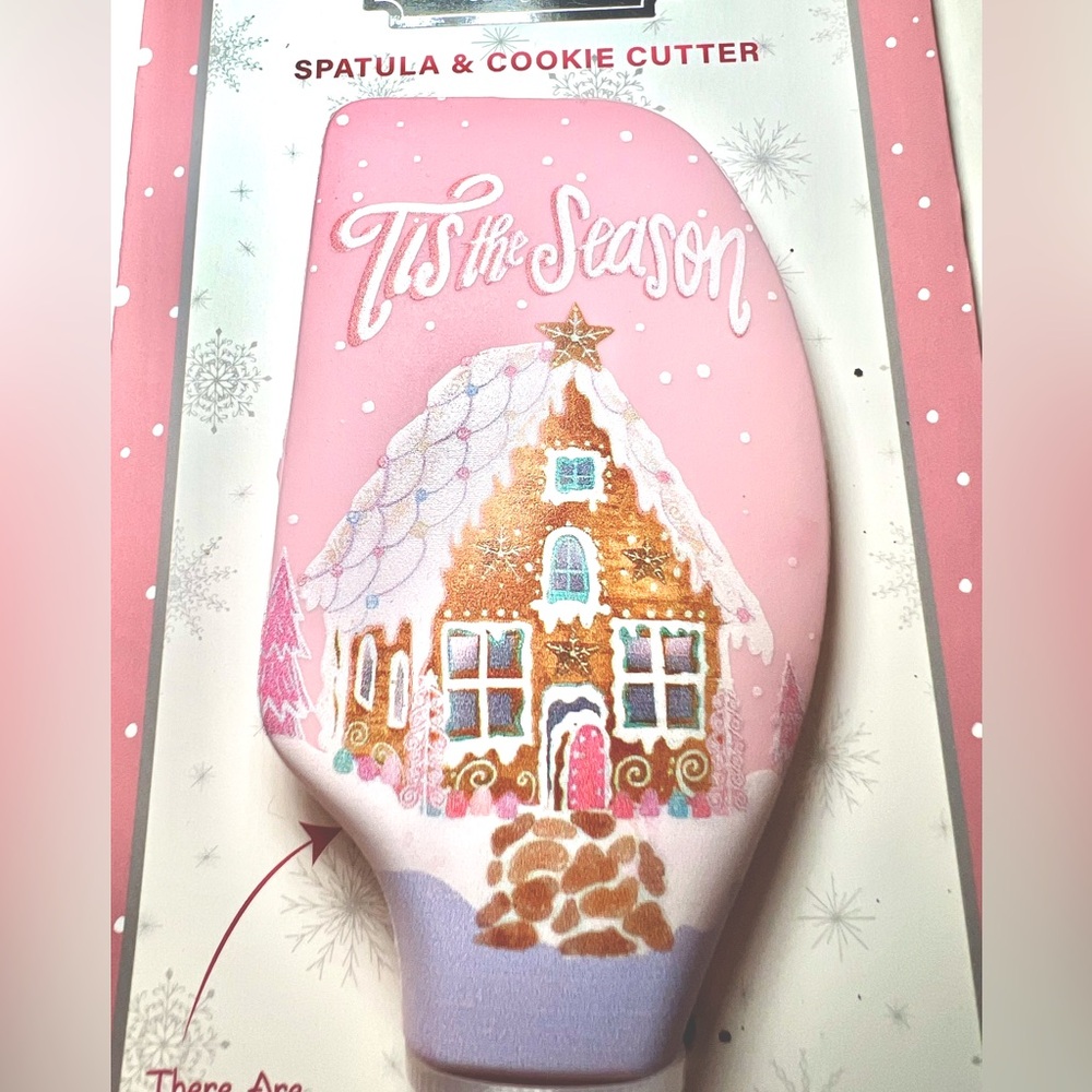 Pink Gingerbread House Silicone Spatula + Metal Pink Girl Cookie Cutter